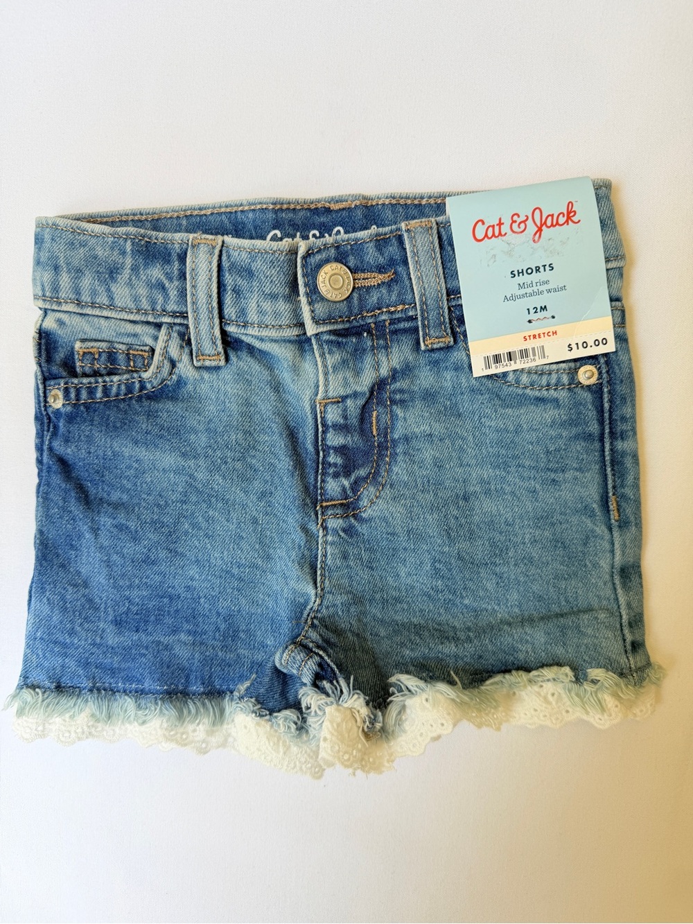 Cat & Jack Light Blue Denim Shorts with White Lace Hem